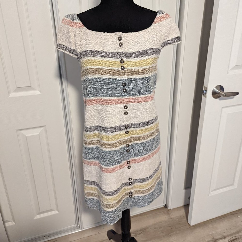 Texture & Thread Cap-Sleeve Dress in Stripe